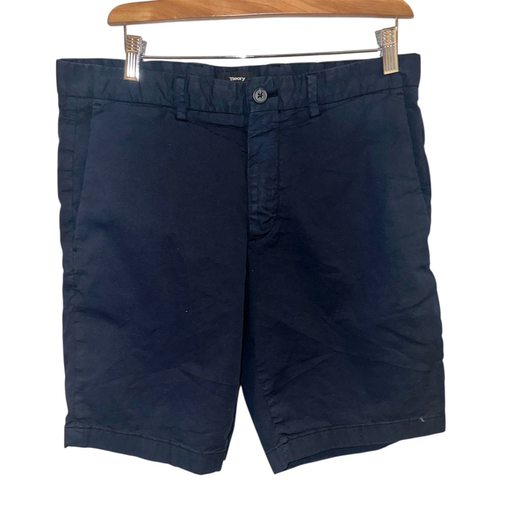 Theory Navy Blue Classic Fit Shorts Organic Cotton Size 32‎